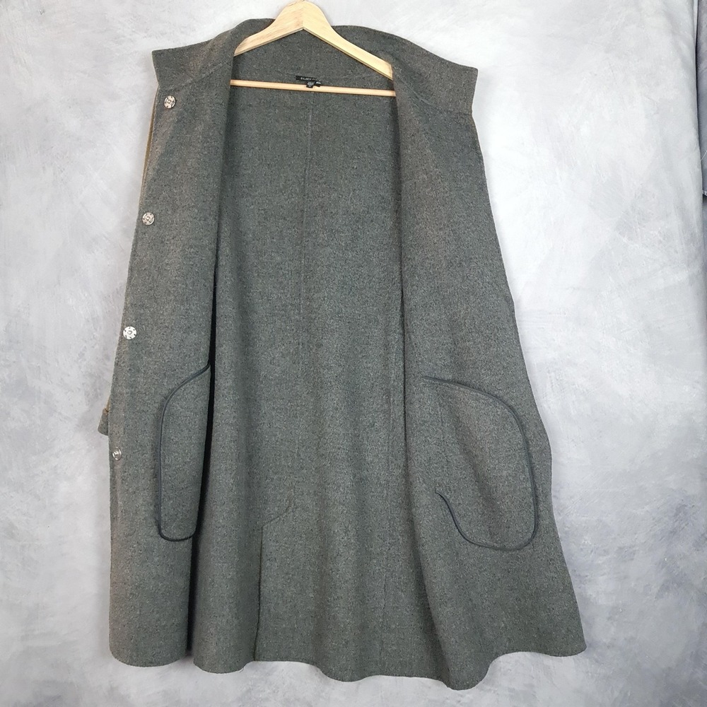 Eileen Fisher Coat Womens M Green Wool Snap Front Collared Mid Length Overcoat - Picture 8 of 16